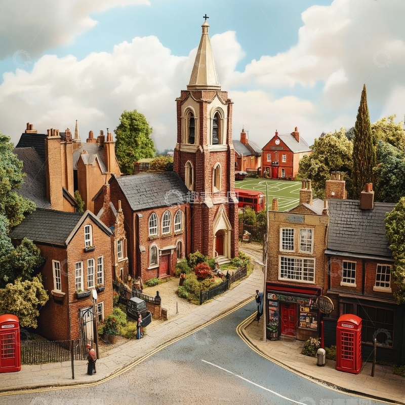 高清大图下载【趣麦麦图】小镇街景与教堂