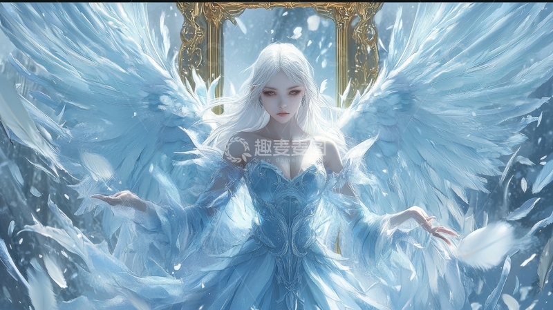 高清大图下载【趣麦麦图】蓝羽天使，梦幻之境