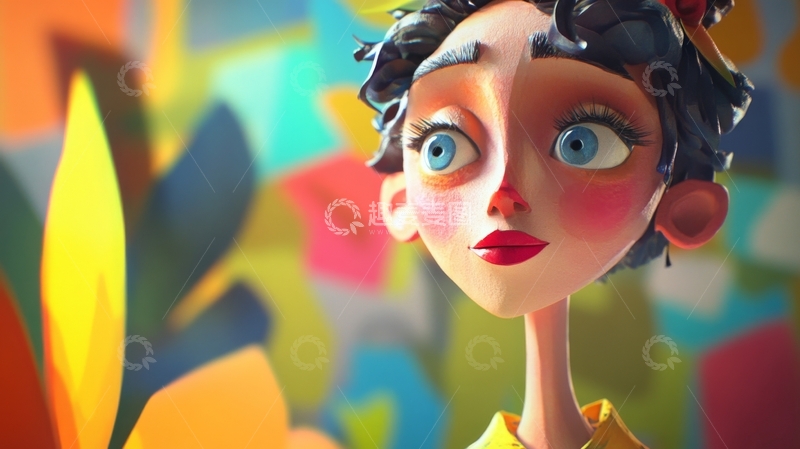 高清大图下载【趣麦麦图】色彩斑斓背景下的卡通人物