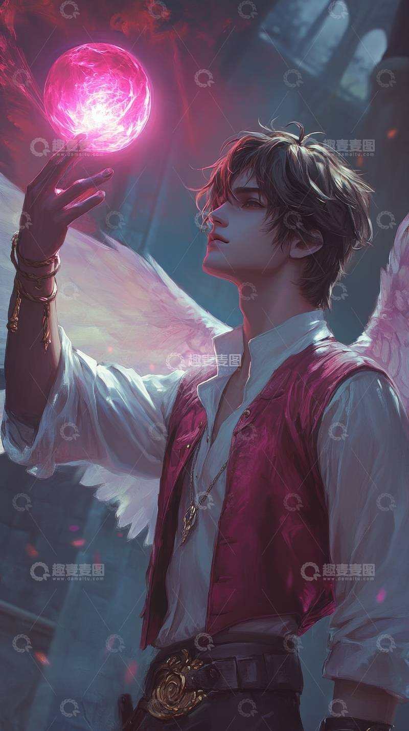 高清大图下载【趣麦麦图】手持光球的天使少年