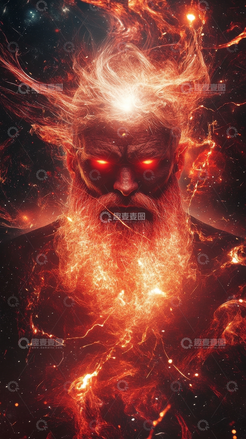 高清大图下载【趣麦麦图】火焰环绕的神秘老人