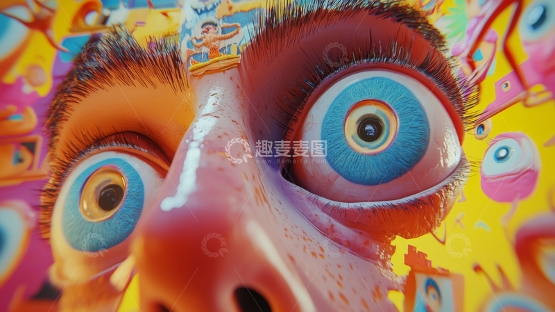 高清大图下载【趣麦麦图】色彩斑斓的卡通眼睛特写
