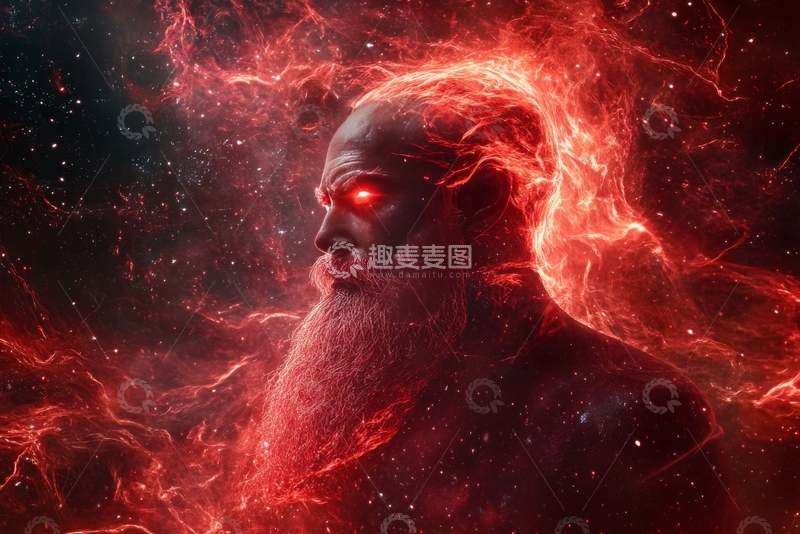 神秘老人与红色能量环绕