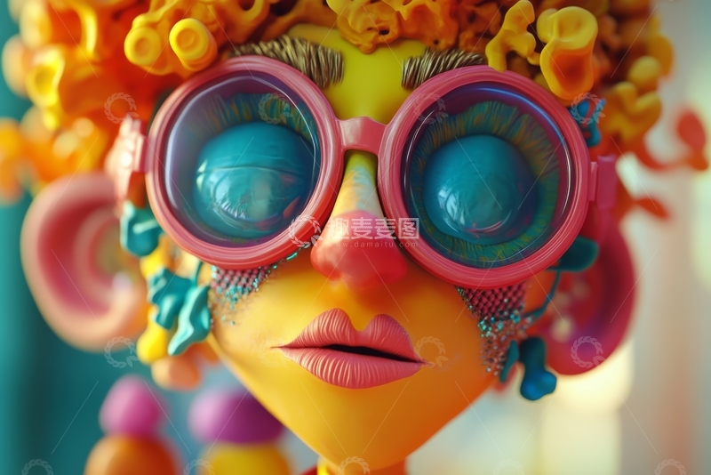 高清大图下载【趣麦麦图】-色彩斑斓的夸张眼镜与发型