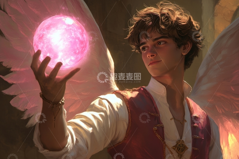 高清大图下载【趣麦麦图】手持光球的天使少年
