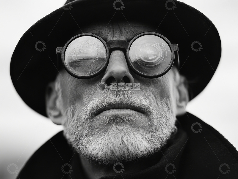 高清大图下载【趣麦麦图】戴帽子和眼镜的老人肖像