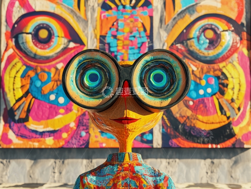 高清大图下载【趣麦麦图】色彩斑斓的雕塑与背景壁画
