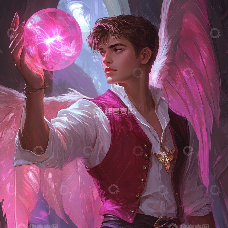 高清大图下载【趣麦麦图】手持光球的天使少年
