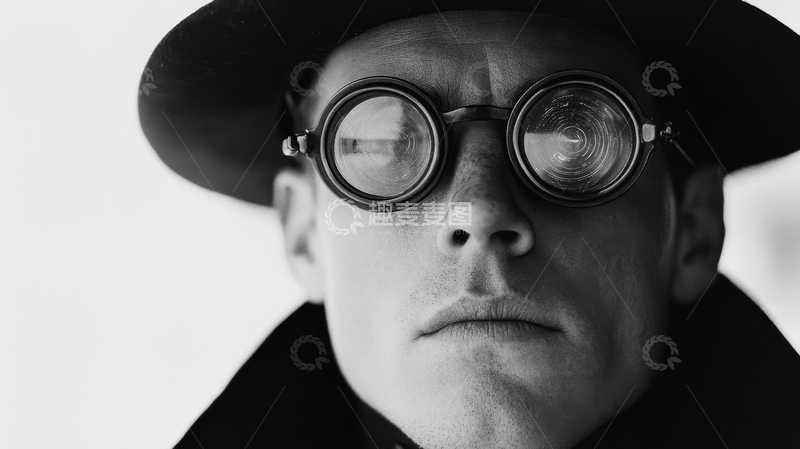 高清大图下载【趣麦麦图】-戴圆框眼镜与帽子的男子肖像