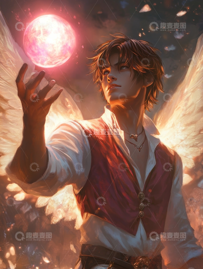 高清大图下载【趣麦麦图】手持光球的天使少年