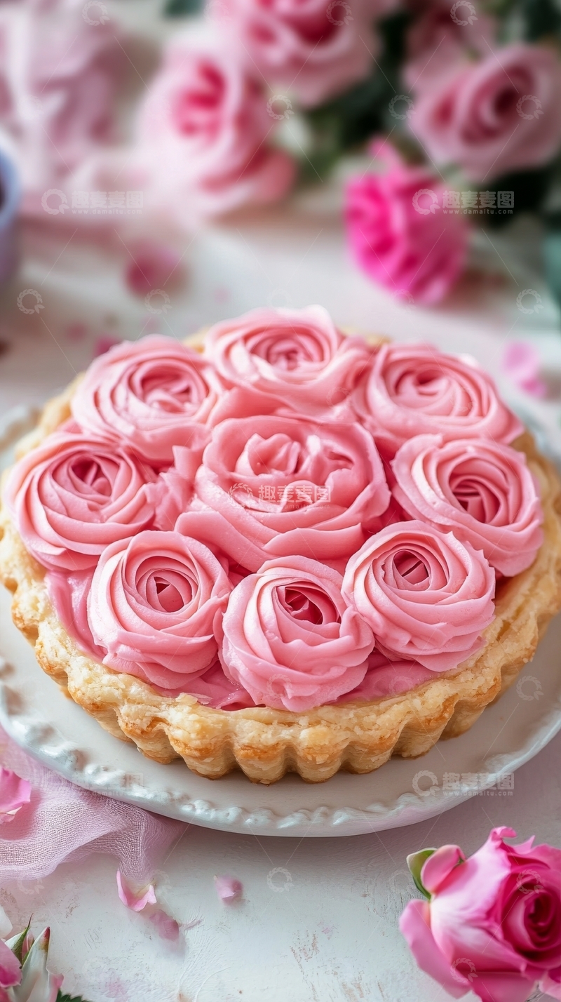 高清大图下载【趣麦麦图】粉色玫瑰花形奶油挞