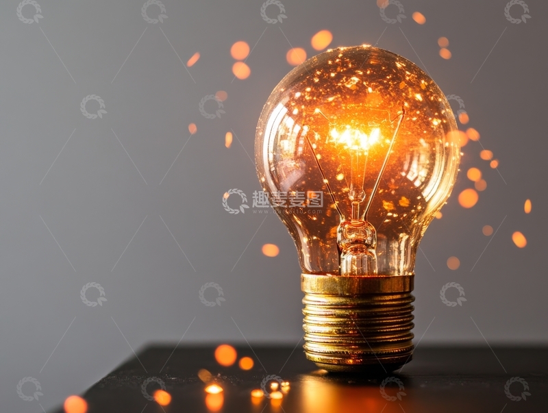 高清大图下载【趣麦麦图】-点亮的灯泡与闪烁光点