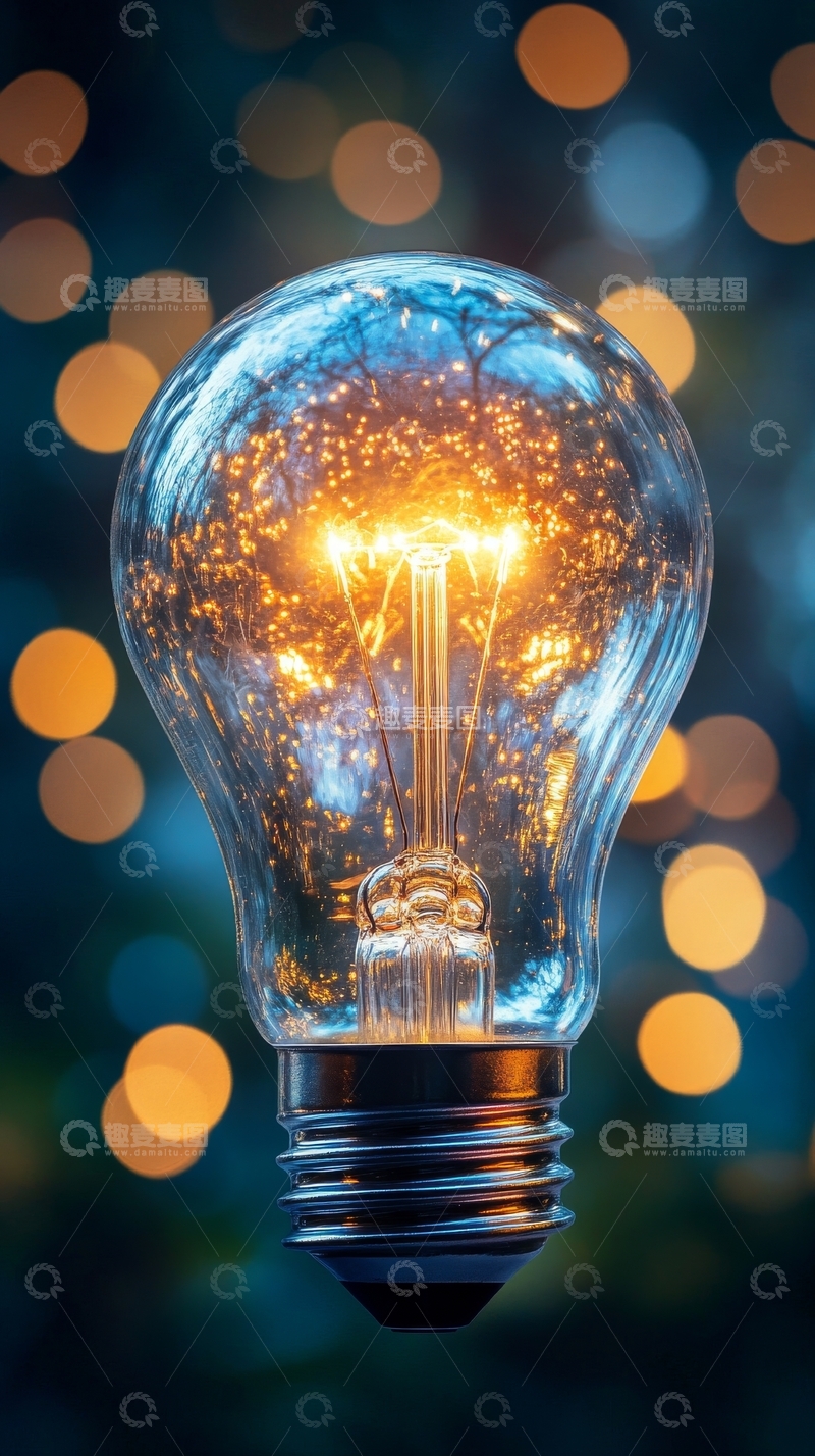 高清大图下载【趣麦麦图】发光灯泡中的璀璨火花