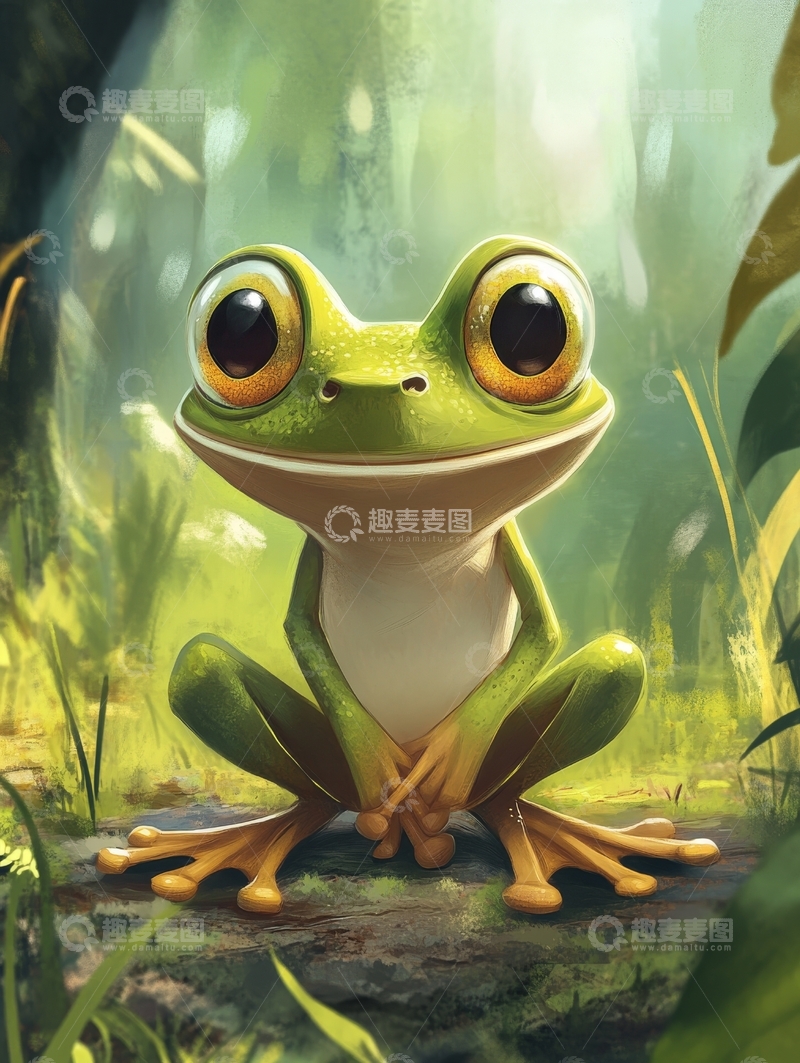 高清大图下载【趣麦麦图】森林中的绿色青蛙