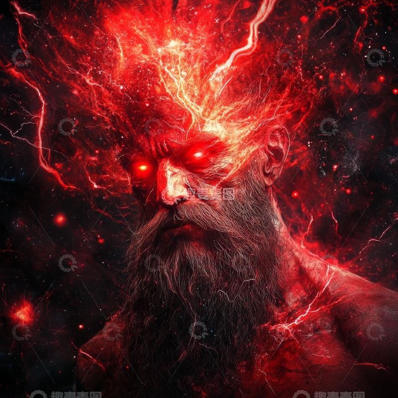 高清大图下载【趣麦麦图】怒目雷电环绕的神秘人物