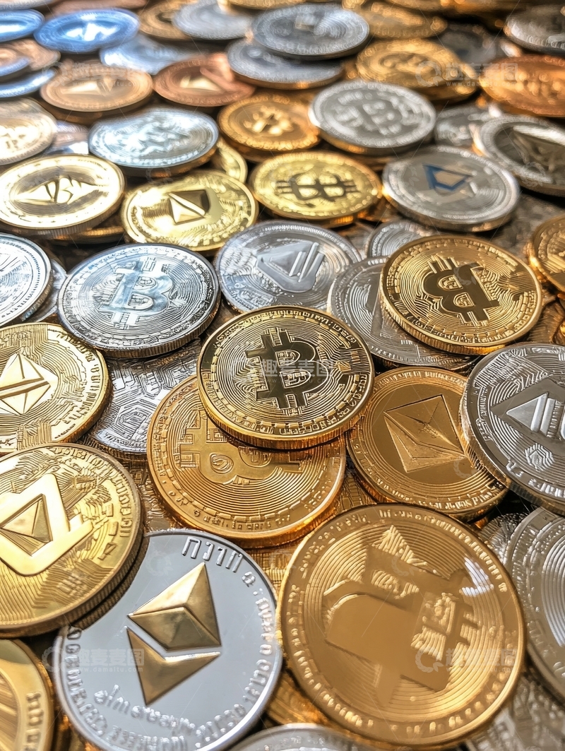 高清大图下载【趣麦麦图】多种加密货币硬币堆叠展示
