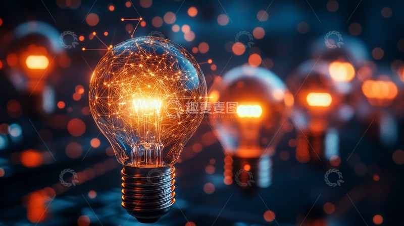 高清大图下载【趣麦麦图】发光灯泡与火花，科技感十足