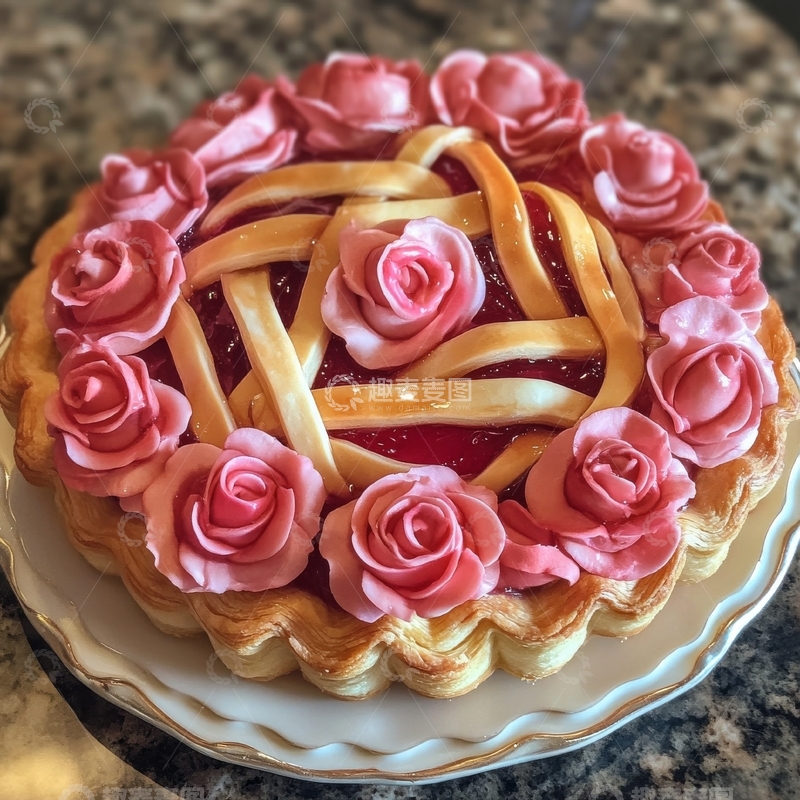 高清大图下载【趣麦麦图】玫瑰装饰的格子果酱馅饼