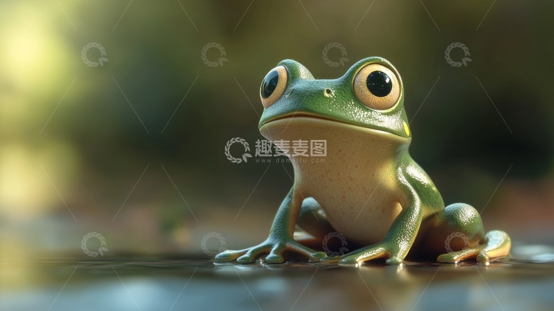 高清大图下载【趣麦麦图】绿色青蛙静坐水面