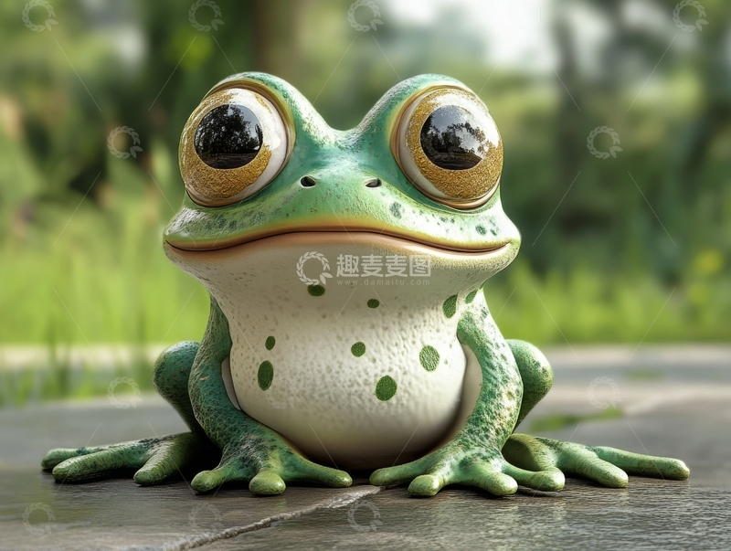 高清大图下载【趣麦麦图】绿色青蛙静坐石上，大眼圆睁