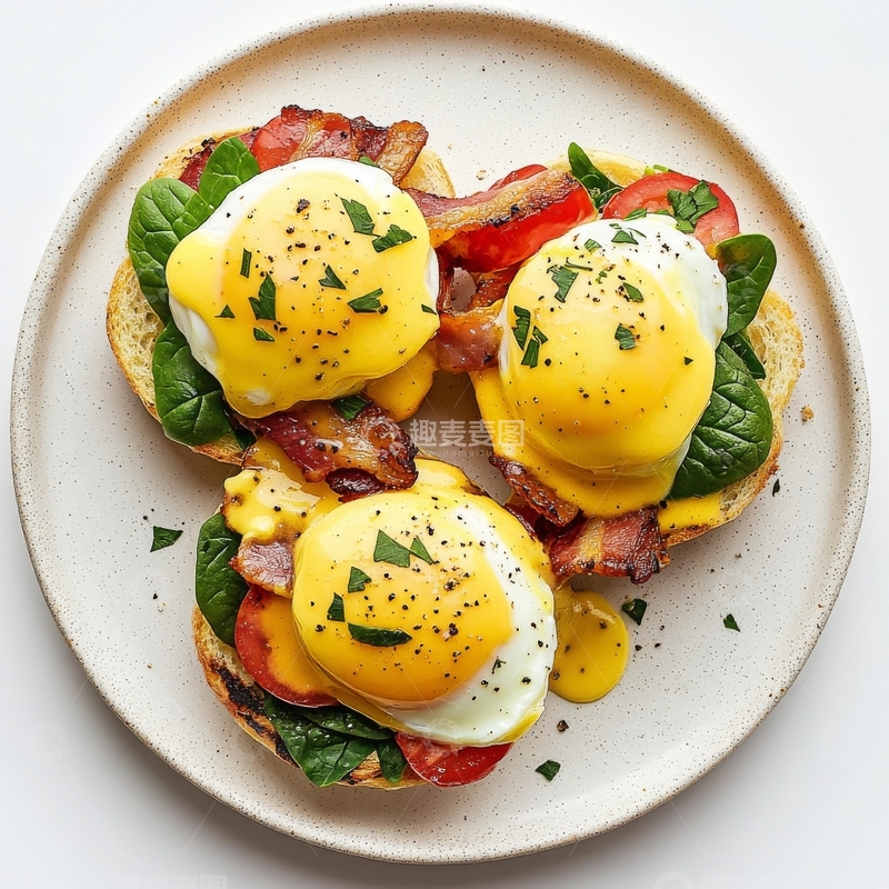 高清大图下载【趣麦麦图】班尼迪克蛋配培根和菠菜