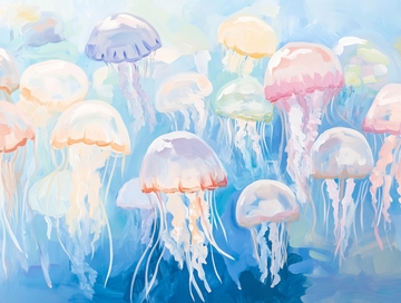 水母群在海洋中漂浮