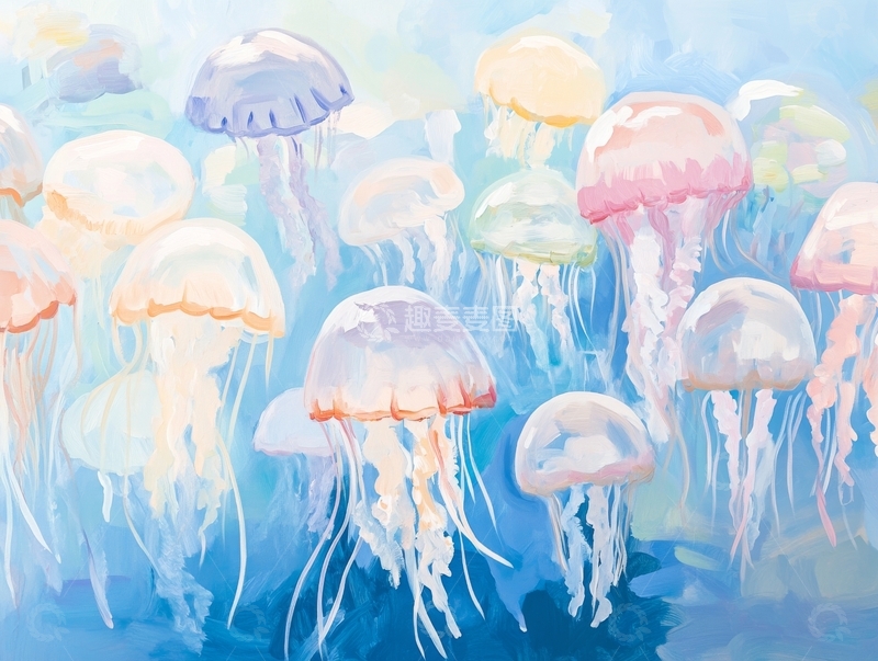 高清大图下载【趣麦麦图】水母群在海洋中漂浮