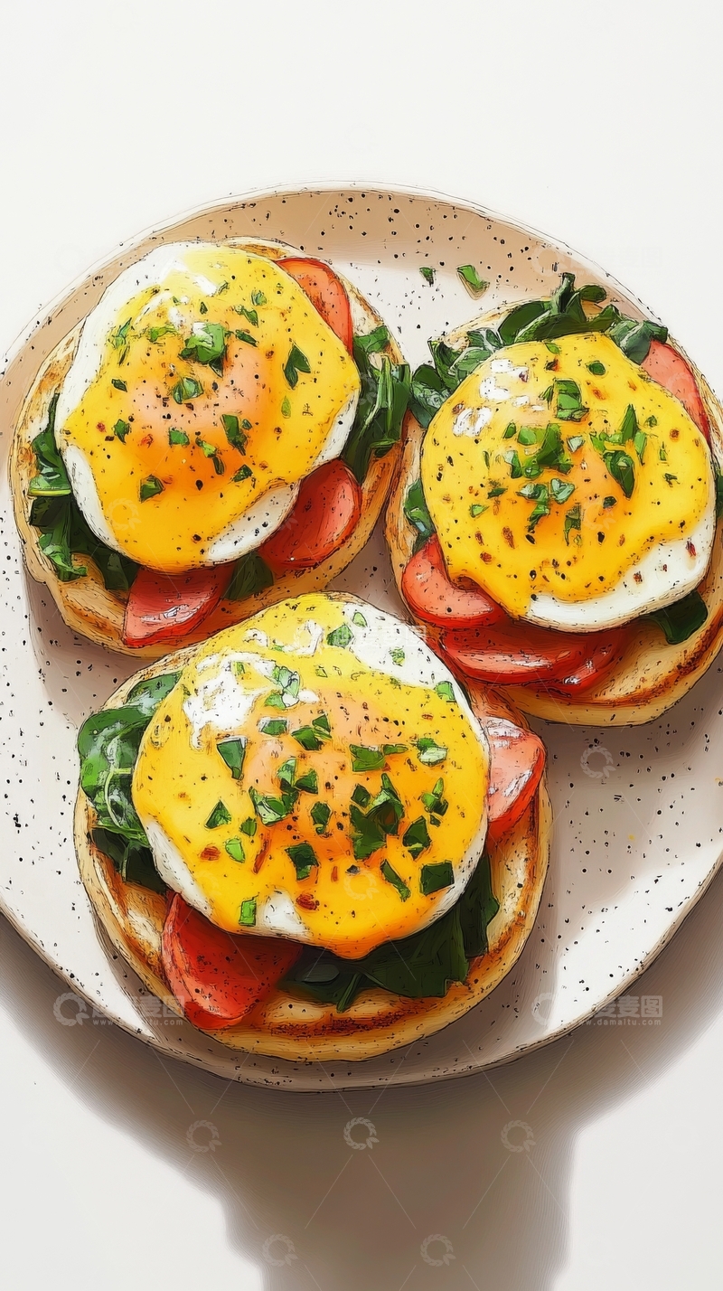 高清大图下载【趣麦麦图】三明治配荷包蛋和番茄