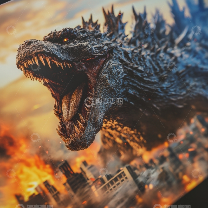 高清大图下载【趣麦麦图】巨兽咆哮摧毁城市