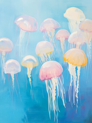 水下漂浮的粉色水母群