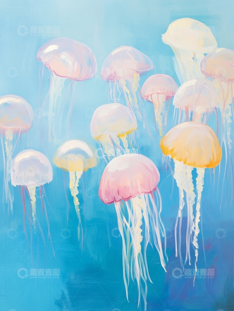 高清大图下载【趣麦麦图】水下漂浮的粉色水母群