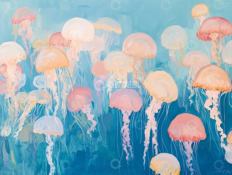 高清大图下载【趣麦麦图】水下漂浮的粉色水母群