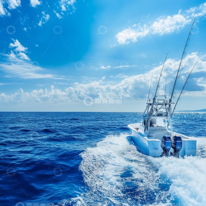 高清大图下载【趣麦麦图】海上疾驰的钓鱼艇