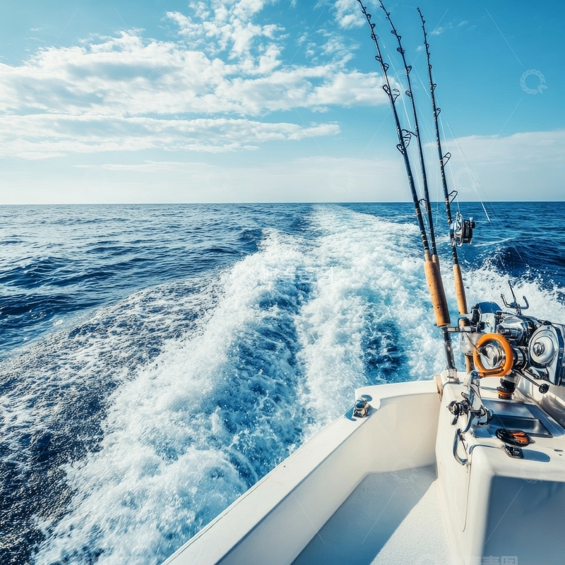 高清大图下载【趣麦麦图】海上钓鱼船的尾迹