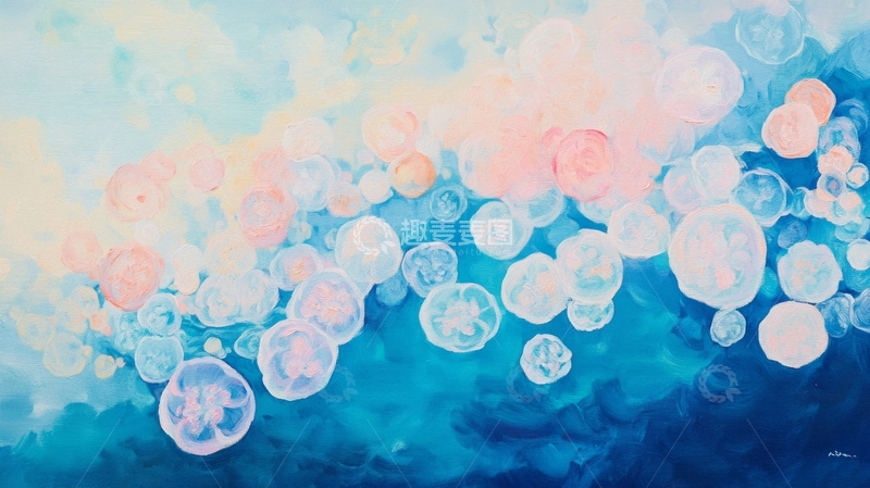 高清大图下载【趣麦麦图】梦幻水泡：蓝色渐变背景