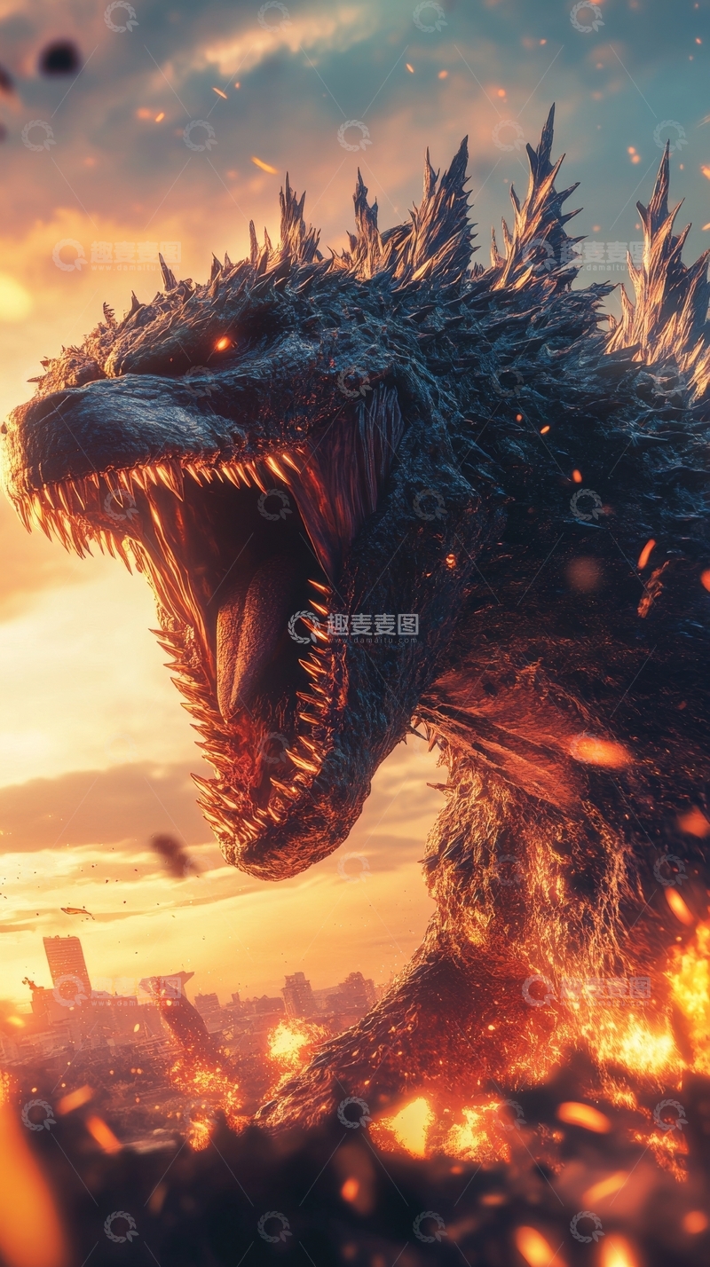 高清大图下载【趣麦麦图】巨兽怒吼，城市陷落