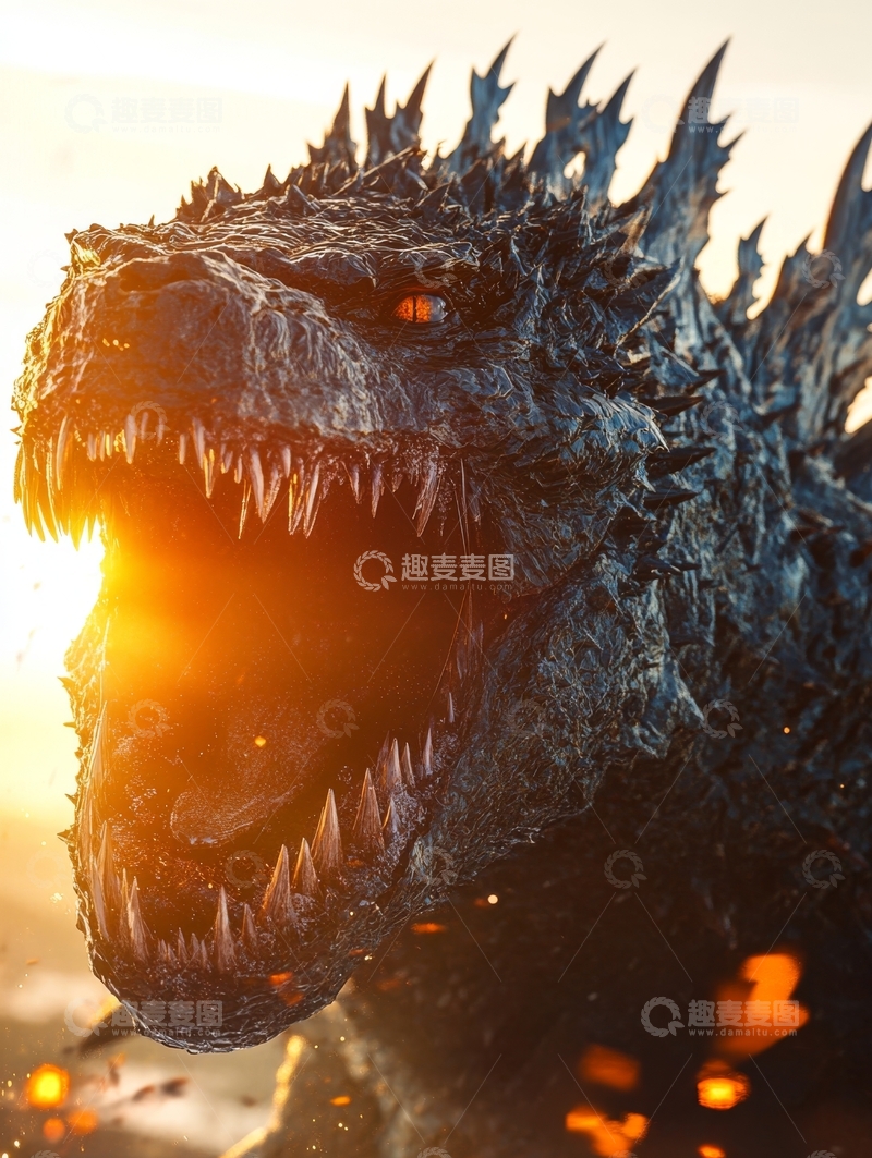 高清大图下载【趣麦麦图】怒吼巨兽在夕阳下的威猛姿态