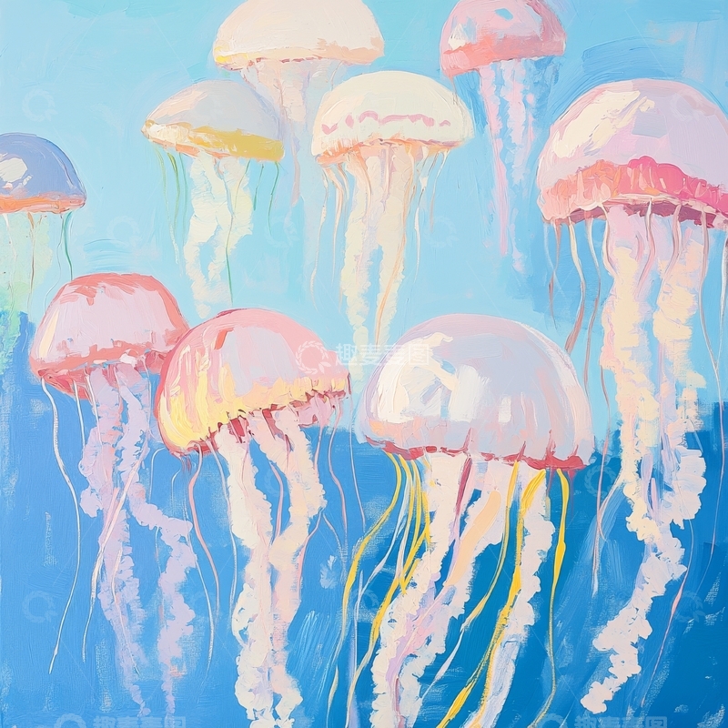 高清大图下载【趣麦麦图】水下漂浮的粉色水母群