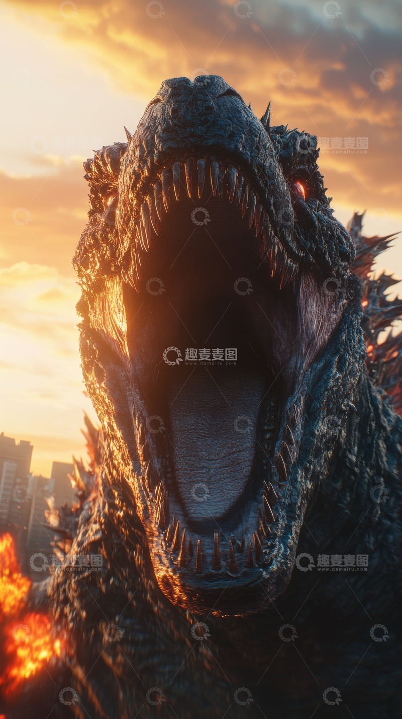 高清大图下载【趣麦麦图】巨兽怒吼，城市陷落