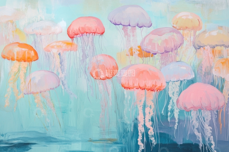 高清大图下载【趣麦麦图】水下粉色水母群