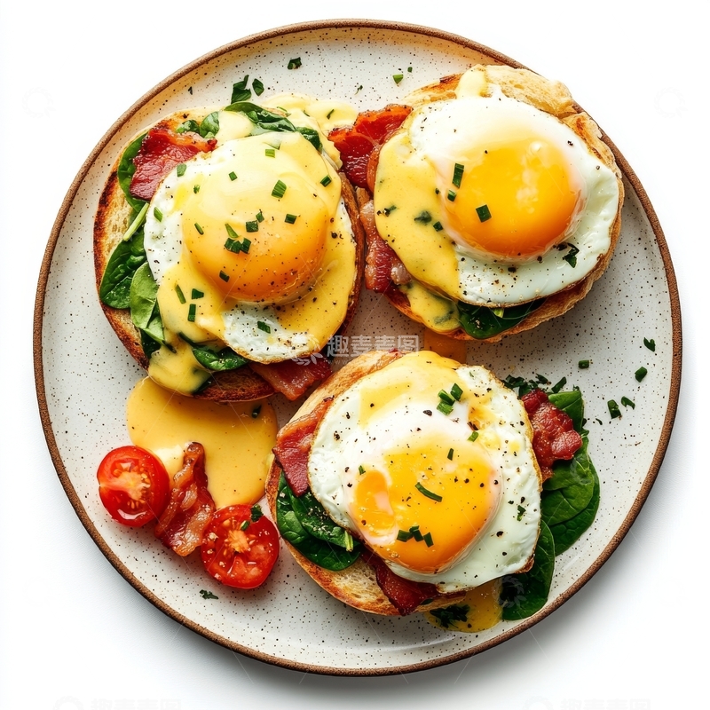 高清大图下载【趣麦麦图】荷包蛋配烤面包和培根早餐