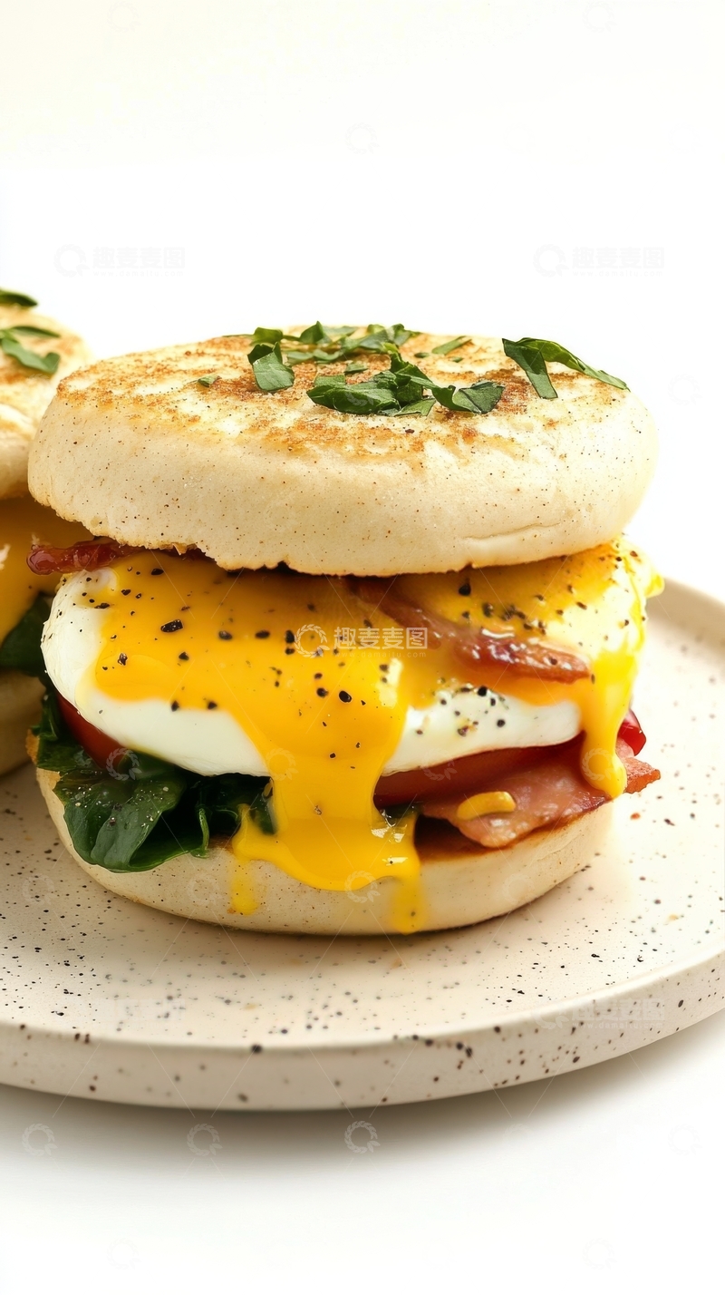 高清大图下载【趣麦麦图】英式松饼配荷包蛋和培根