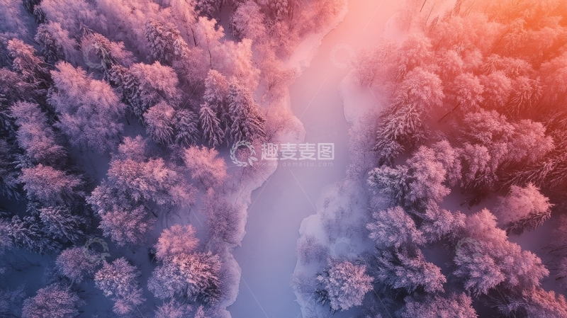 高清大图下载【趣麦麦图】冬日森林雪景航拍图