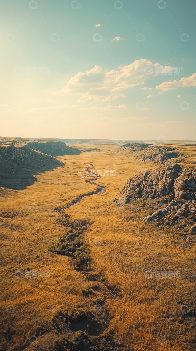 高清大图下载【趣麦麦图】广阔草原与岩石峡谷的自然风光