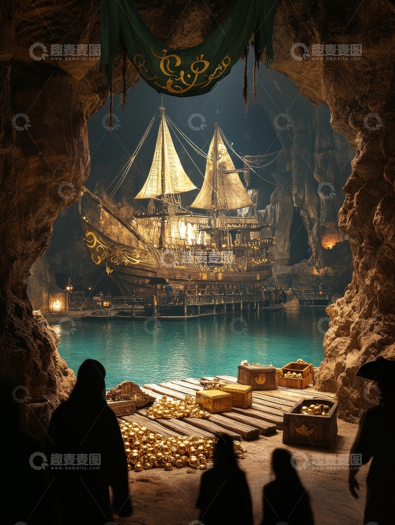 高清大图下载【趣麦麦图】洞穴中的神秘船坞