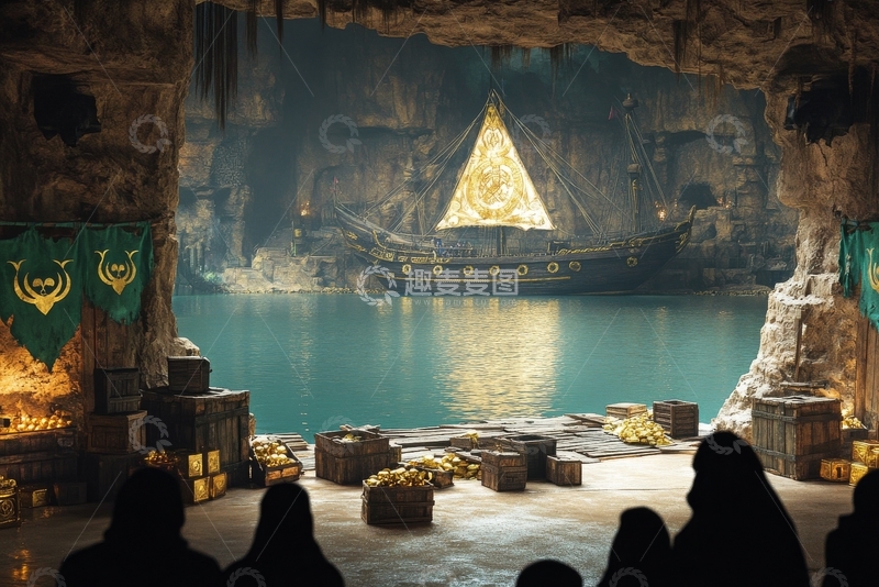 高清大图下载【趣麦麦图】洞穴中的神秘船舱与宝藏