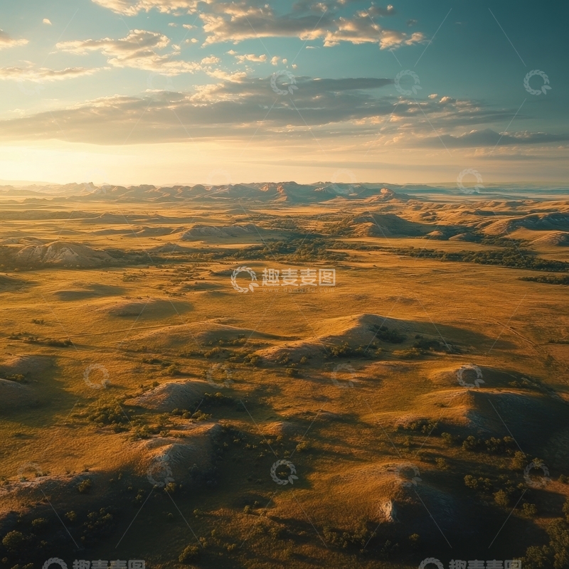 高清大图下载【趣麦麦图】日落时分的广阔草原