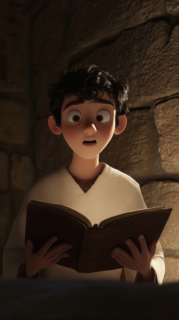 少年在石墙旁专注阅读