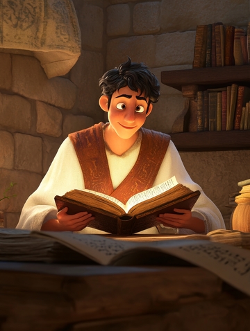 少年在书房中专注阅读