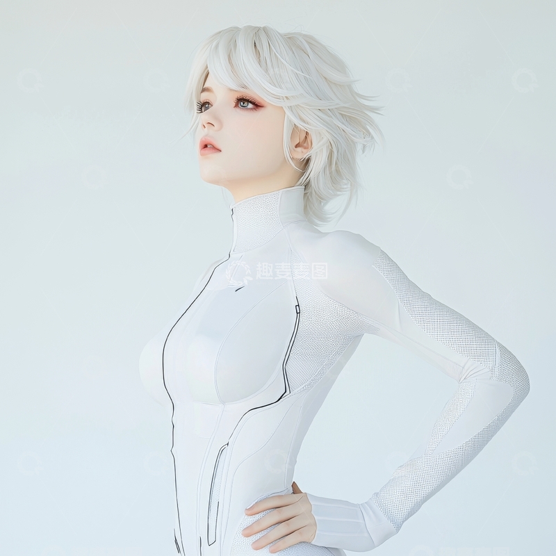 高清大图下载【趣麦麦图】身穿白色紧身衣的短发人物